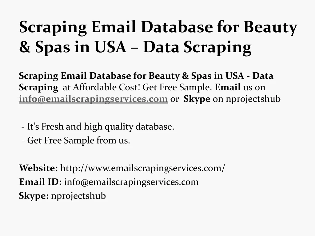 scraping email database for beauty spas in usa data scraping