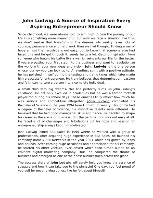 John Ludwig: A Source of Inspiration Every Aspiring Entrepreneur Should Know