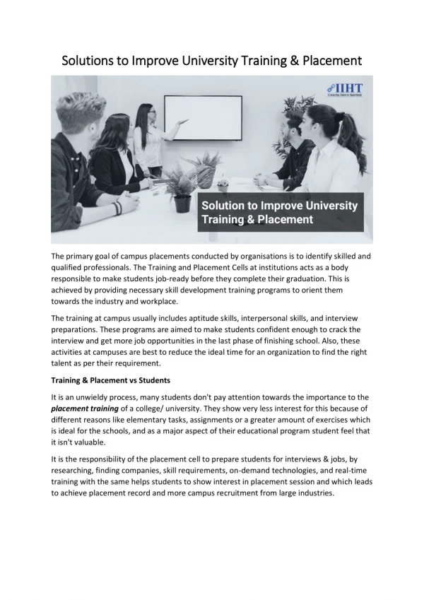 Solutions to Improve University Training & Placement