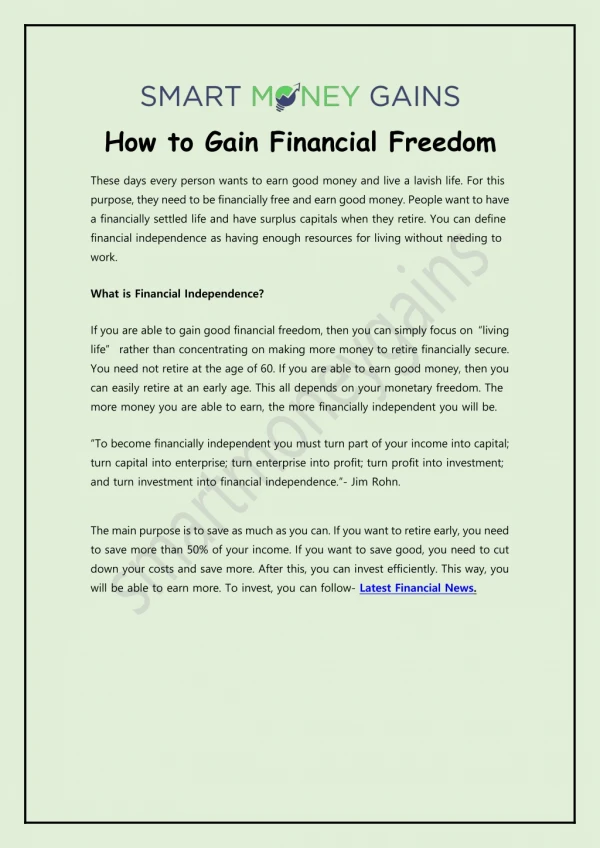 How to Gain Financial Freedom