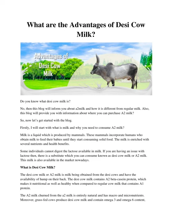 What are the Advantages of Desi Cow Milk? | GFO Farming