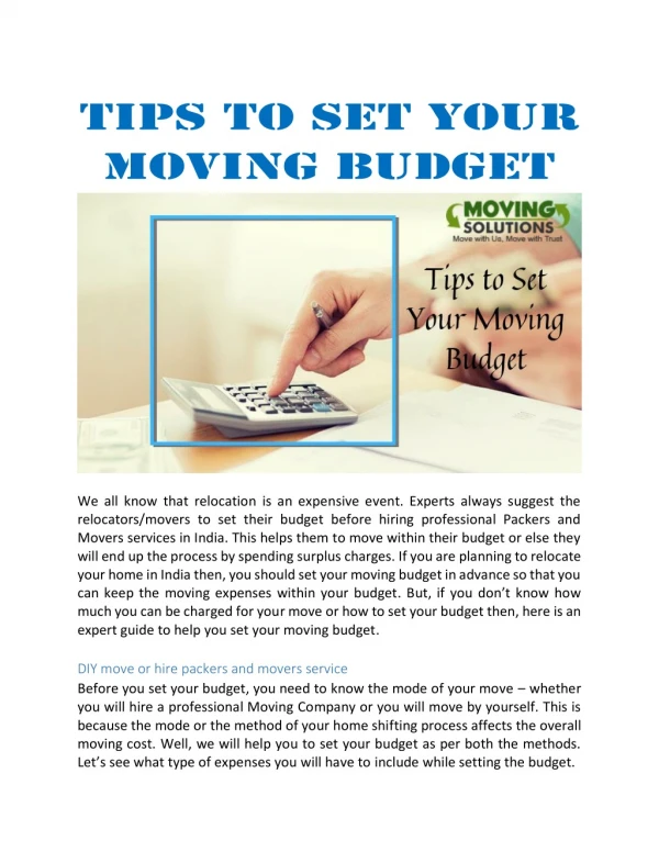 Tips to Set Your Moving Budget