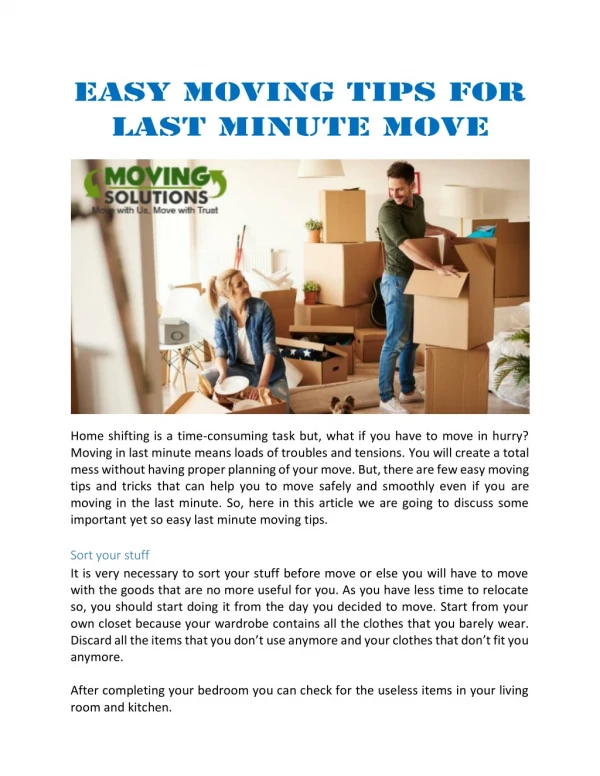 Easy Moving Tips for Last Minute Move