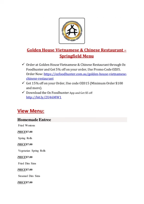 15% Off - Golden House Vietnamese & Chinese Restaurant-Springfield - Order Food Online