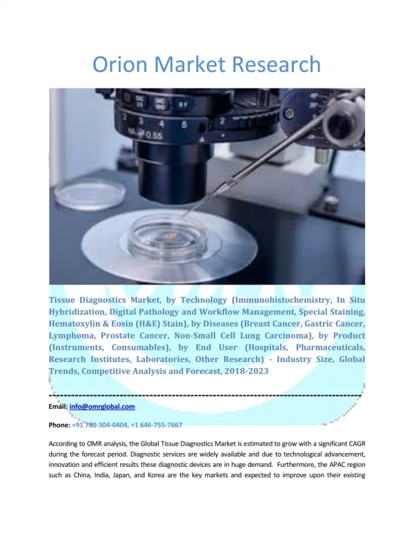 Tissue Diagnostics Market: Industry Growth, Size, Share and Forecast 2018-2023
