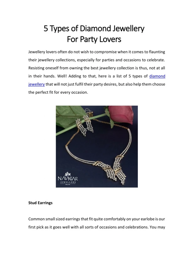 5 Types of Diamond Jewellery for Party Lovers