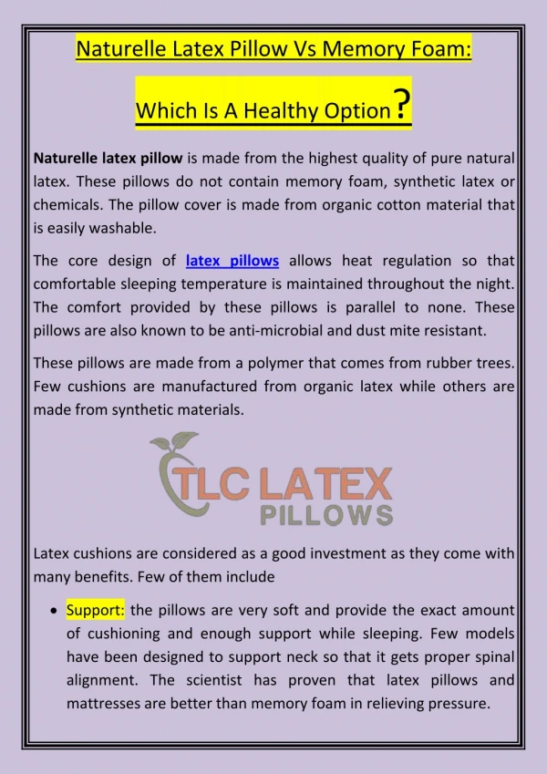 Naturelle Latex Pillow Vs Memory Foam: Which Is A Healthy Option?
