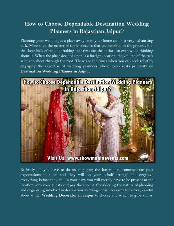 How to Choose Dependable Destination Wedding Planners in Rajasthan Jaipur?