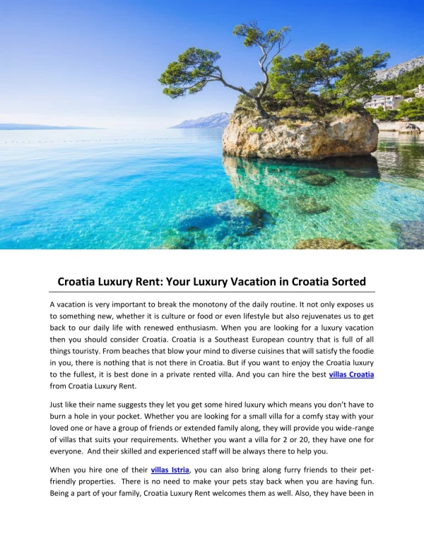 Croatia Luxury Rent: Your Luxury Vacation in Croatia Sorted