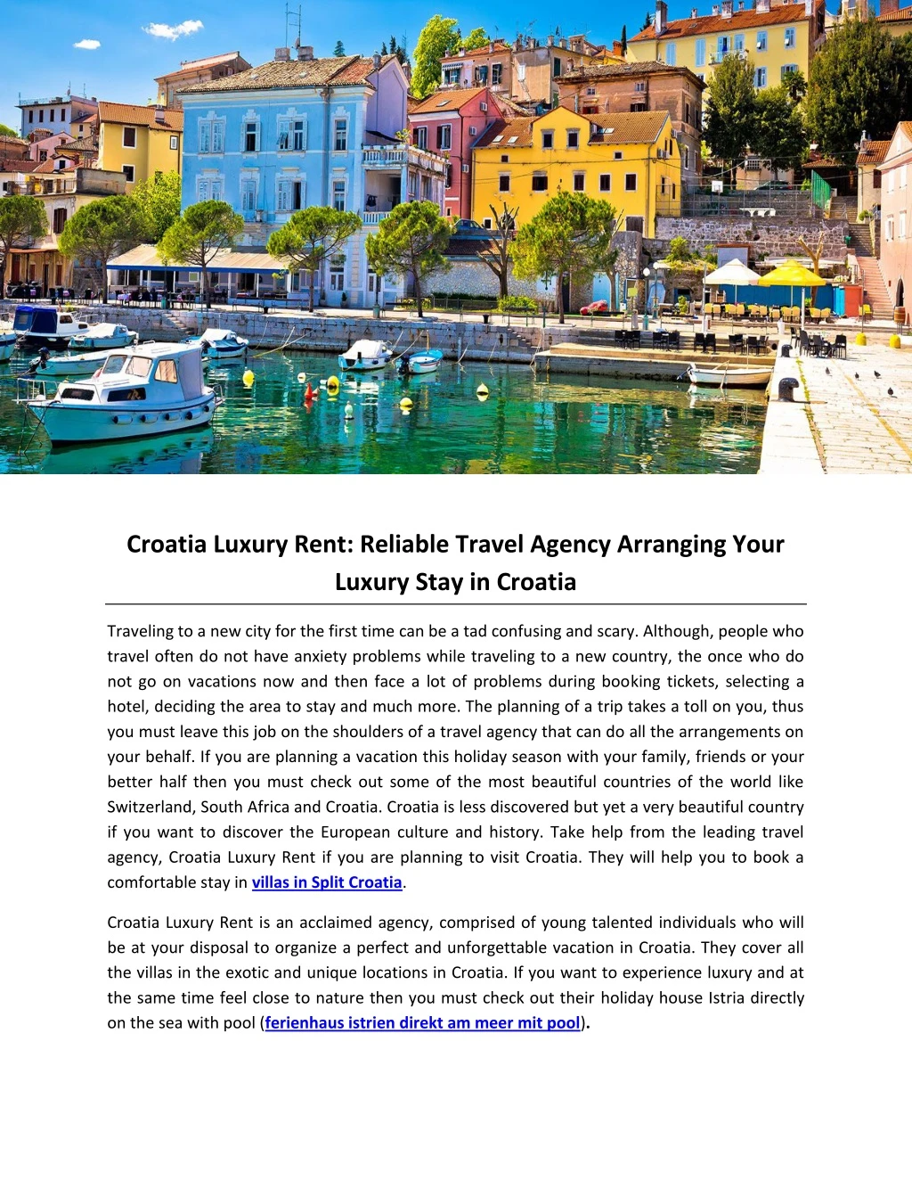 croatia luxury rent reliable travel agency