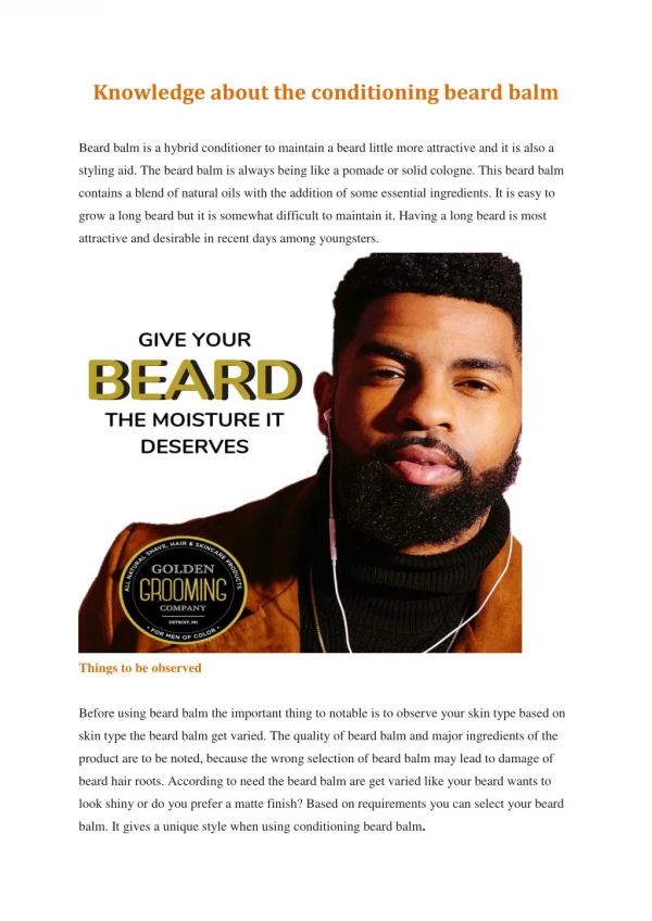 Knowledge about the conditioning beard balm