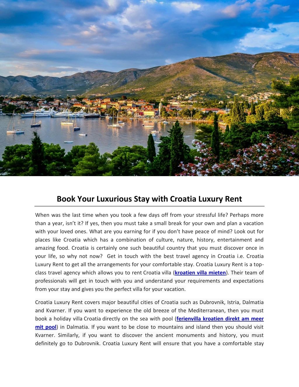 book your luxurious stay with croatia luxury rent