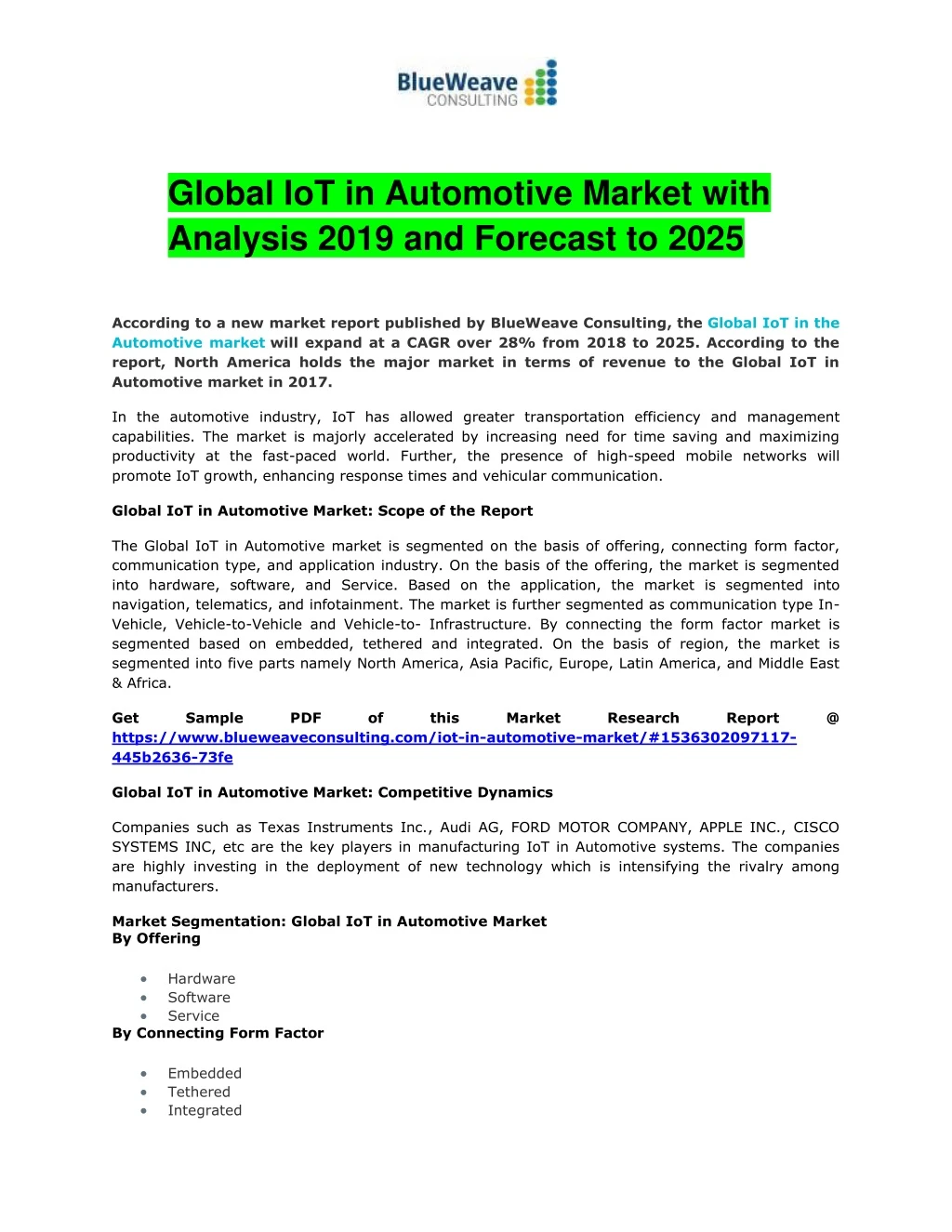 global iot in automotive market with analysis