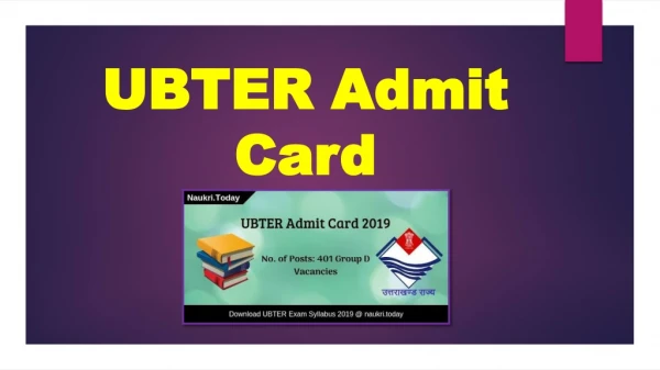 UBTER Admit Card 2019 | Check 401 Group D Vacancies Hall Ticket