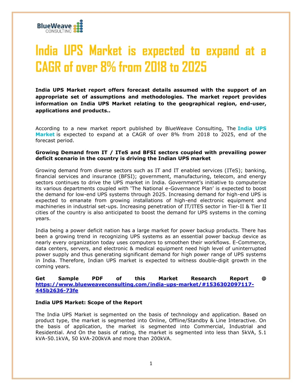 india ups market is expected to expand at a cagr