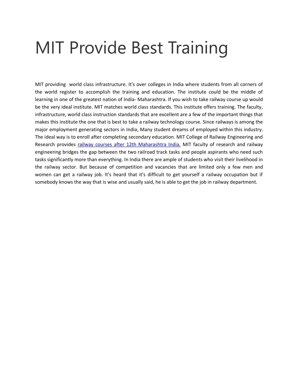 mit provide best training mit providing world