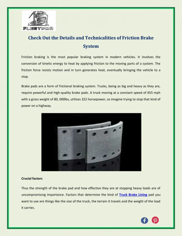 Check Out the Details and Technicalities of Friction Brake System