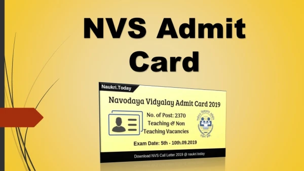 NVS Admit Card 2019 Download Here For 2370 Teaching & Non Teaching