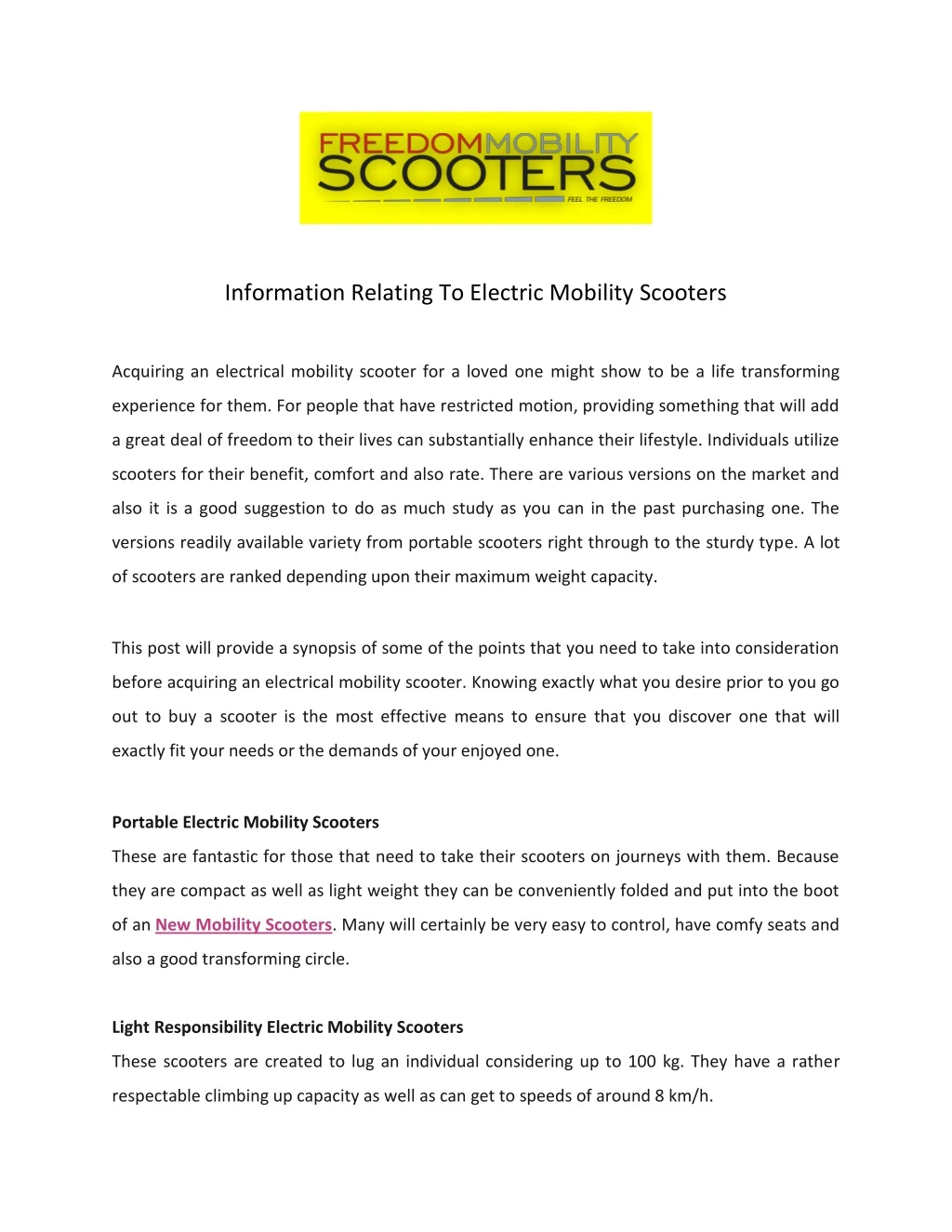 information relating to electric mobility scooters