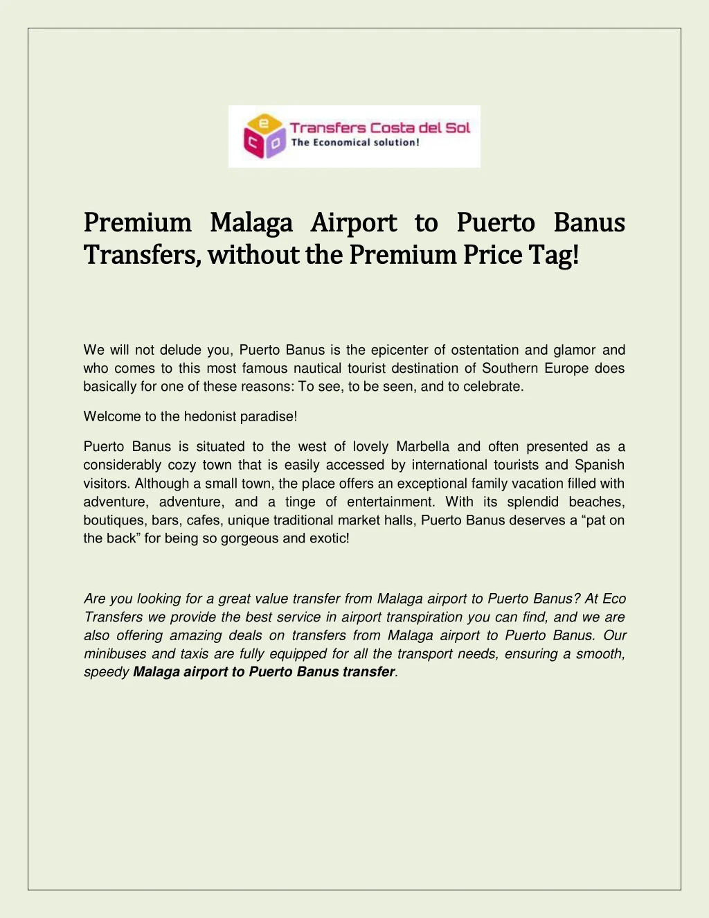premium premium malaga airport to puerto banus