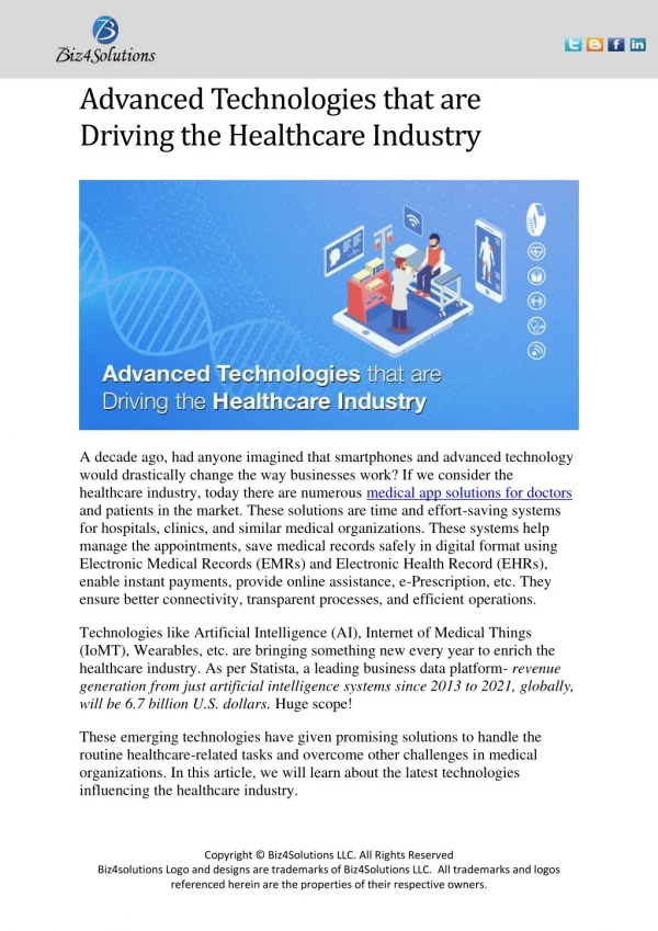 Advanced Technology That are Driving the Healthcare Industry