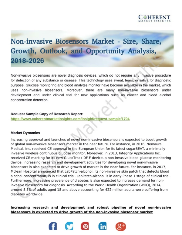 Non-invasive Biosensors Market To Witness Significant Growth By 2026