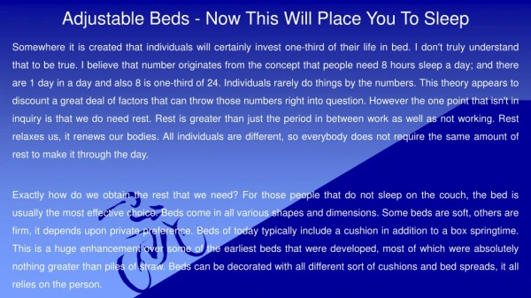 Adjustable Beds - Now This Will Place You To Sleep