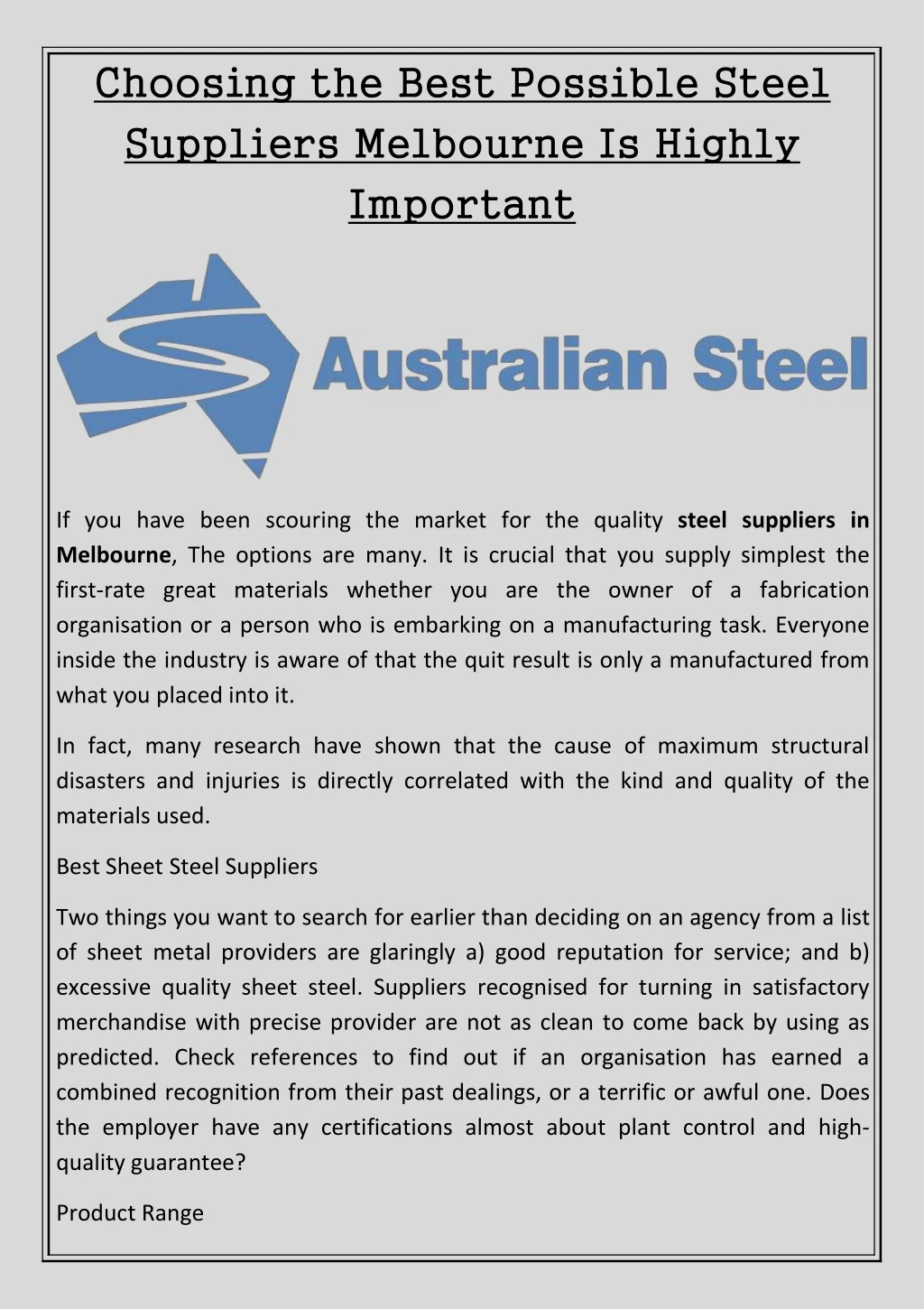 choosing the best possible steel suppliers