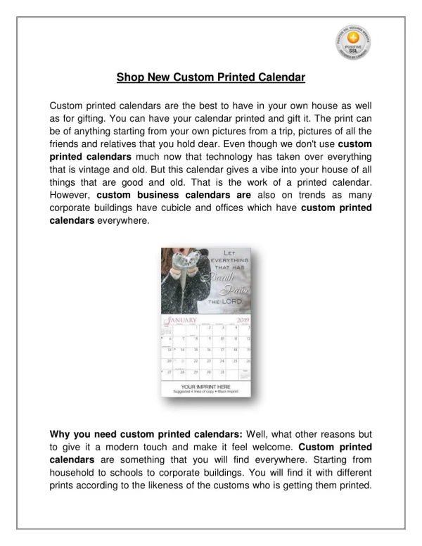 Shop New Custom Printed Calendar