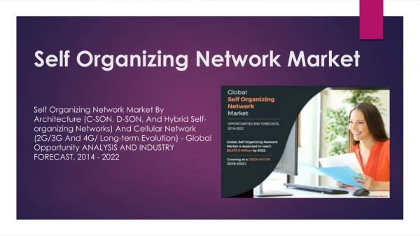 Self-Organizing Network (SON) Market Trends, Demand and Technology Growth by 2019