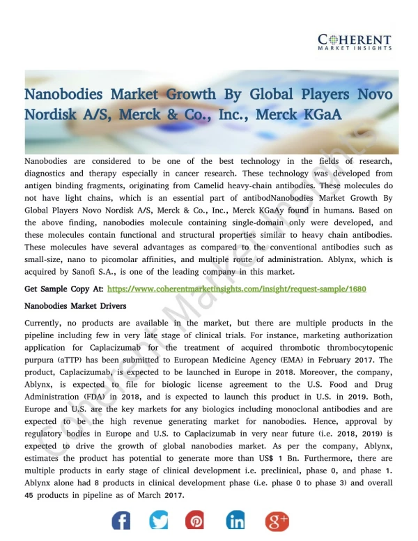 Nanobodies Market Growth By Global Players Novo Nordisk A/S, Merck & Co., Inc., Merck KGaA