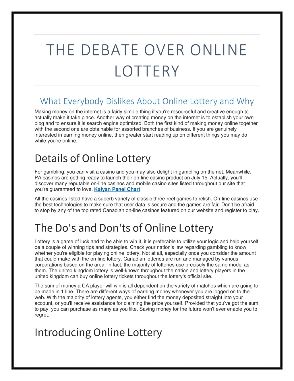 the debate over online lottery