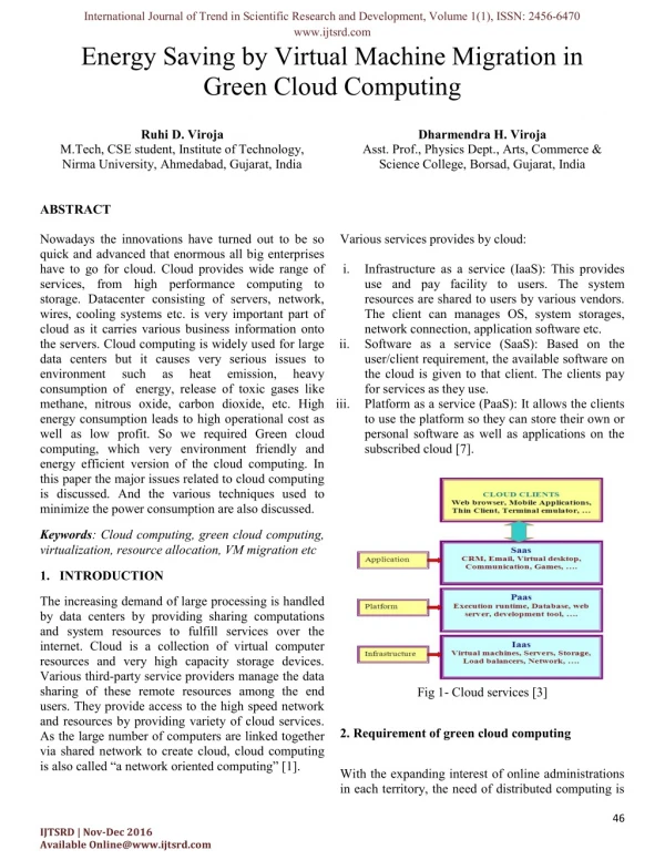 Energy Saving by Virtual Machine Migration in Green Cloud Computing