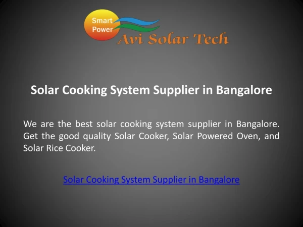 Solar Cooking System Supplier in Bangalore
