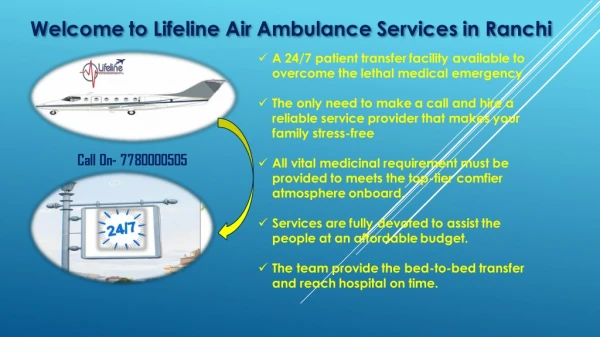 Get Low-Cost Air Ambulance Services in Ranchi by Lifeline