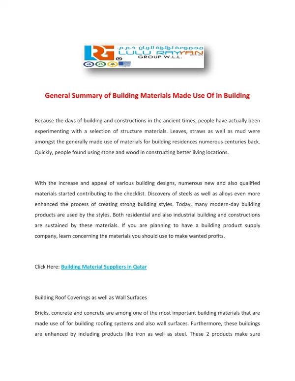 Building Material Suppliers in Qatar | Lulu Rayyan Group W.L.L.