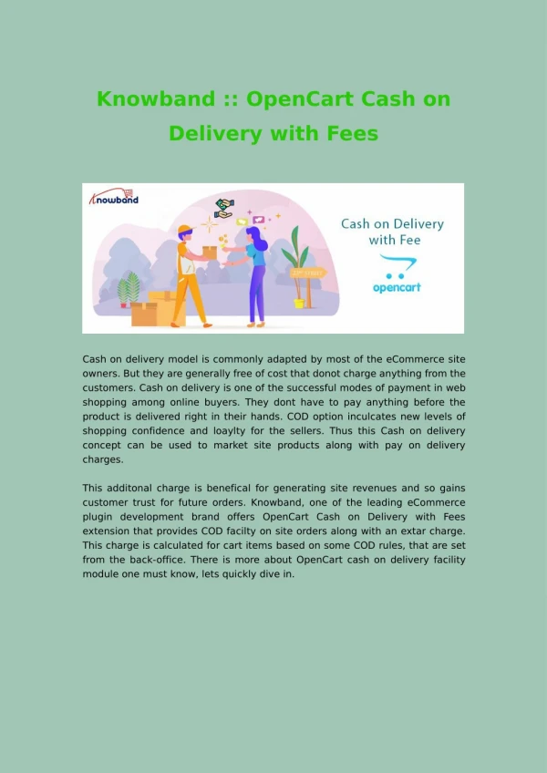 Knowband :: OpenCart Cash on Delivery with Fees | Add Customer Satisfaction