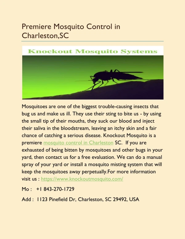Premiere Mosquito Control in Charleston,SC