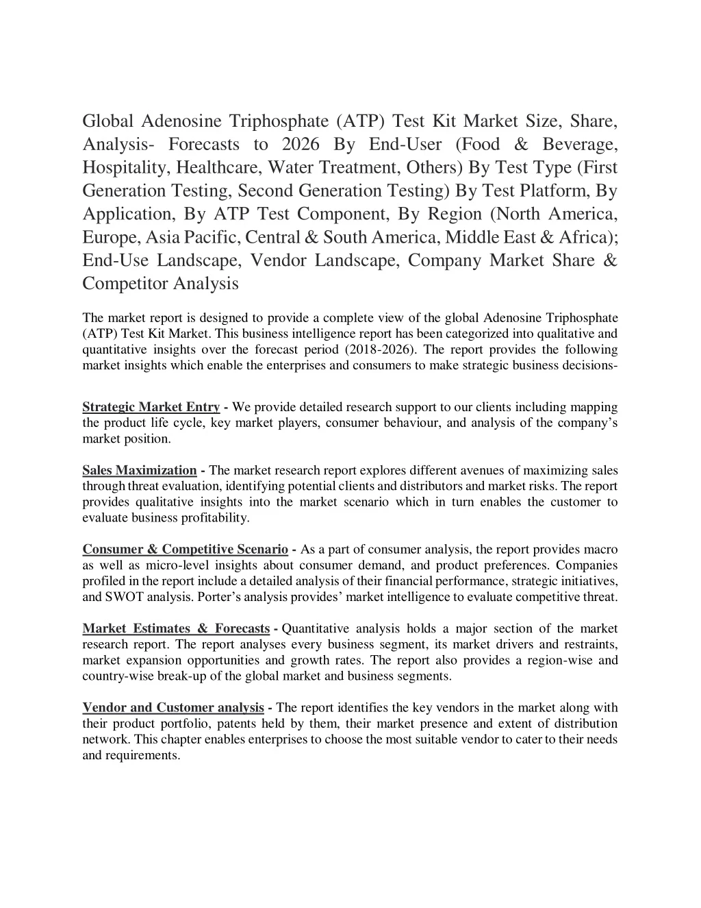 global adenosine triphosphate atp test kit market