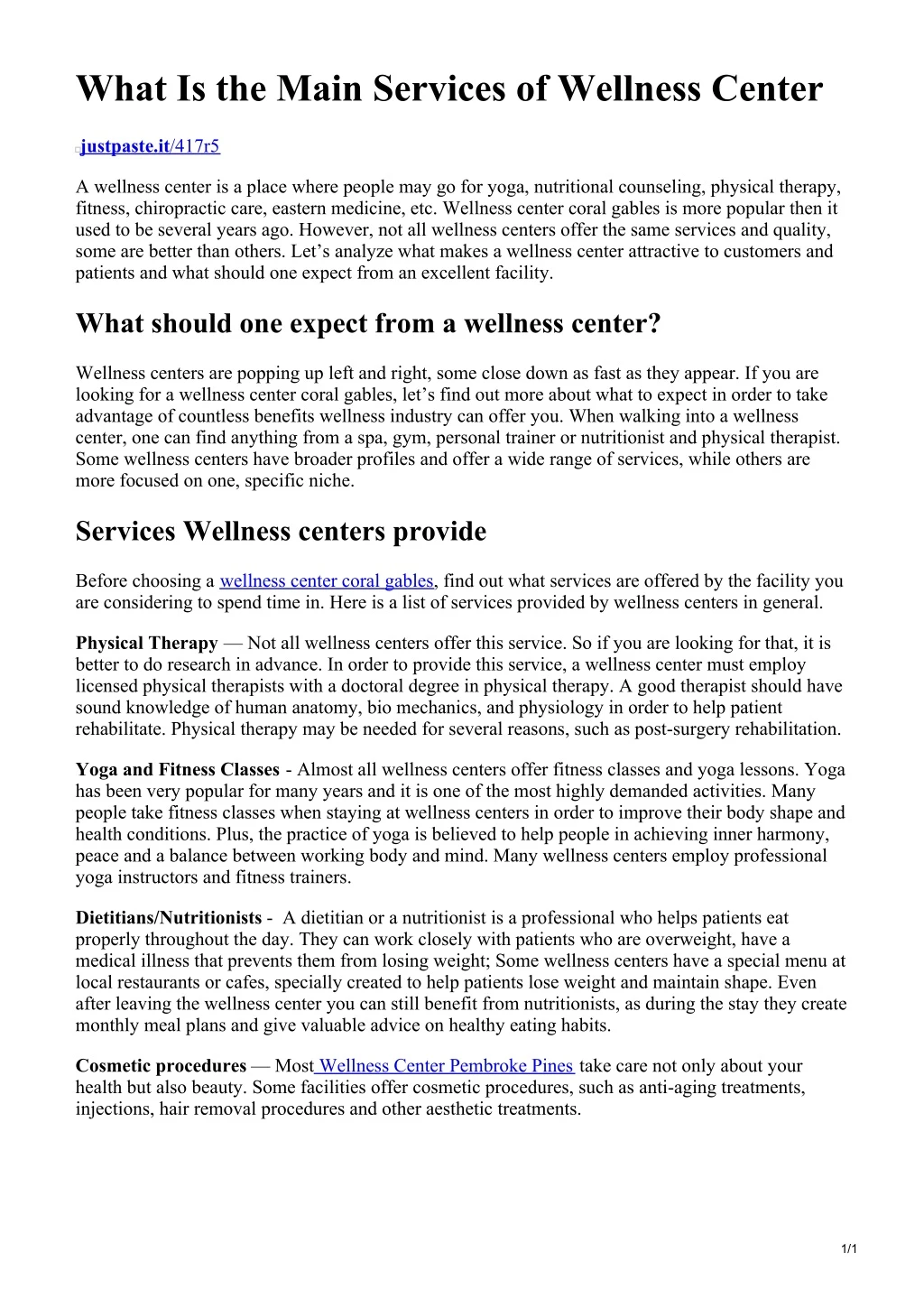 what is the main services of wellness center