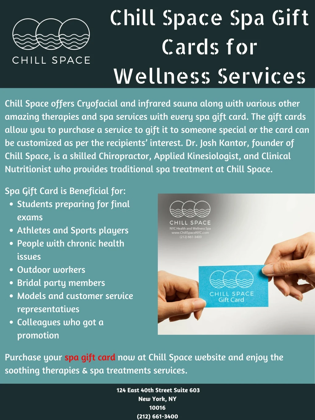 chill space spa gift cards for wellness services