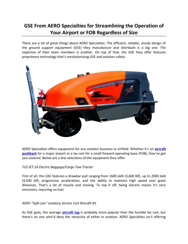 GSE From AERO Specialties for Streamlining the Operation of Your Airport or FOB Regardless of Size