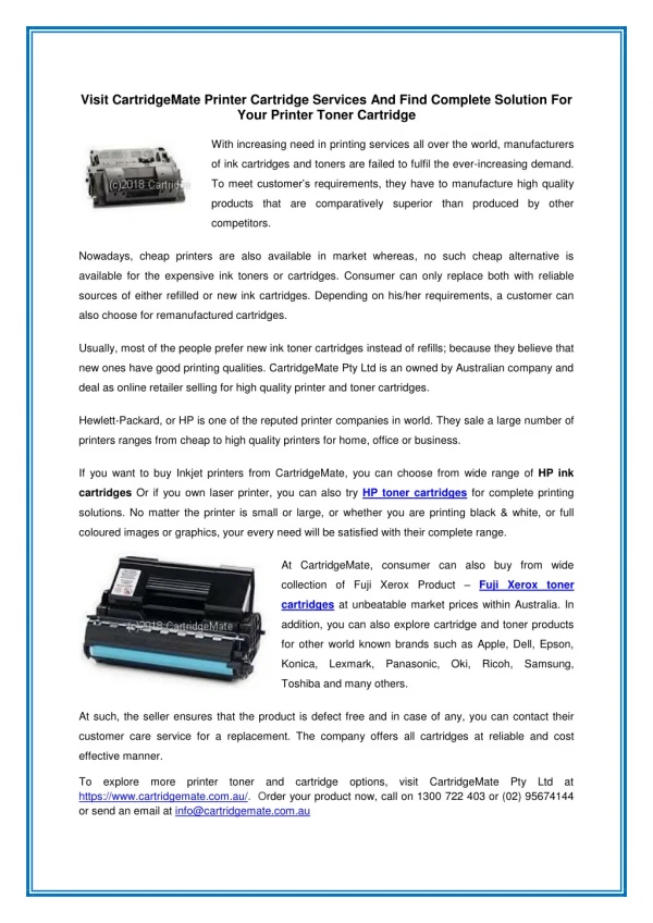 Visit CartridgeMate Printer Cartridge Services And Find Complete Solution For Your Printer Toner Cartridge