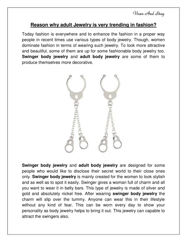 Reason why adult Jewelry is very trending in fashion?