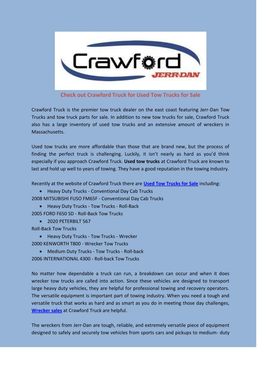 check out crawford truck for used tow trucks