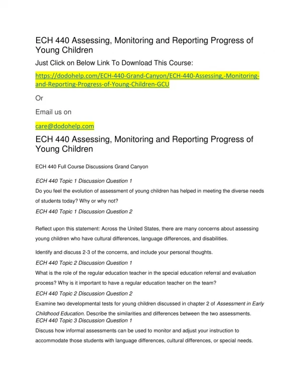 ECH 440 Assessing, Monitoring and Reporting Progress of Young Children