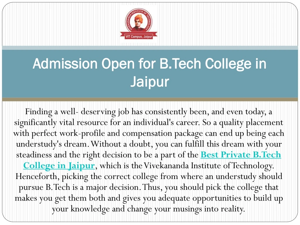 admission open for b tech college in jaipur