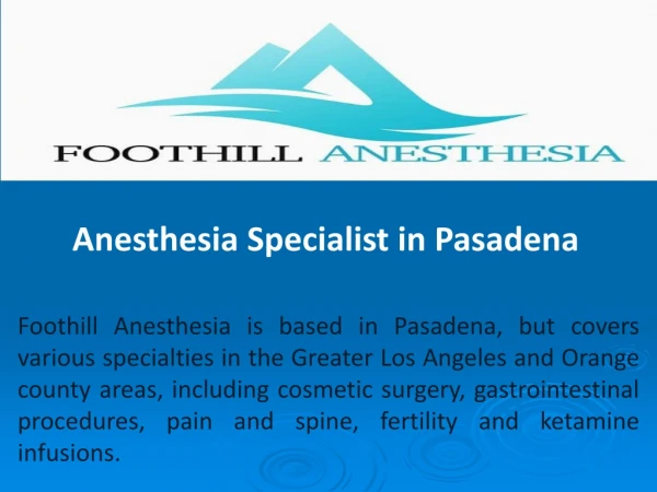 Anesthesia Specialist in Pasadena