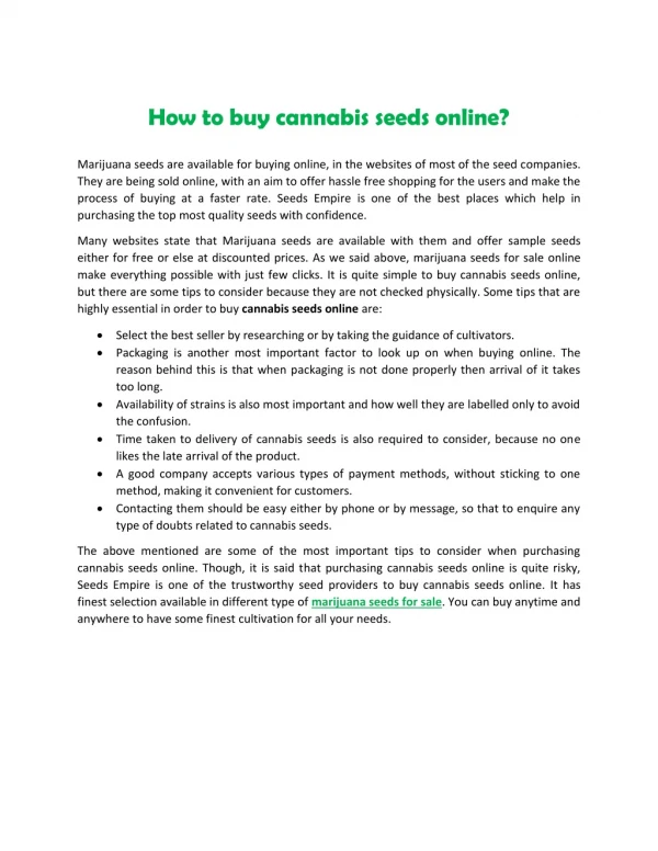 How to buy cannabis seeds online?