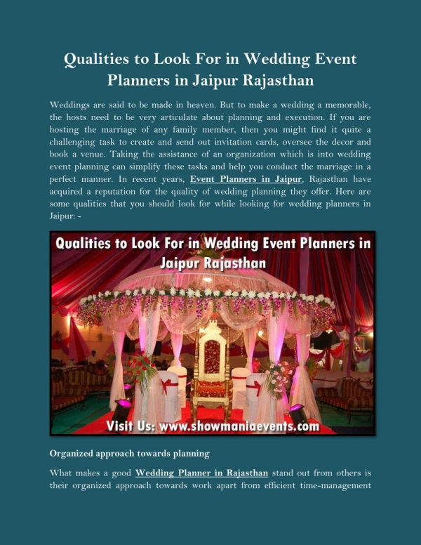 Qualities to Look For in Wedding Event Planners in Jaipur Rajasthan